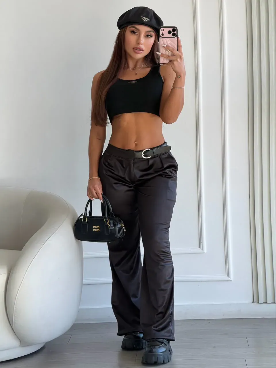 Pantalón Destellante de Bota Ancha con Tiro Alto