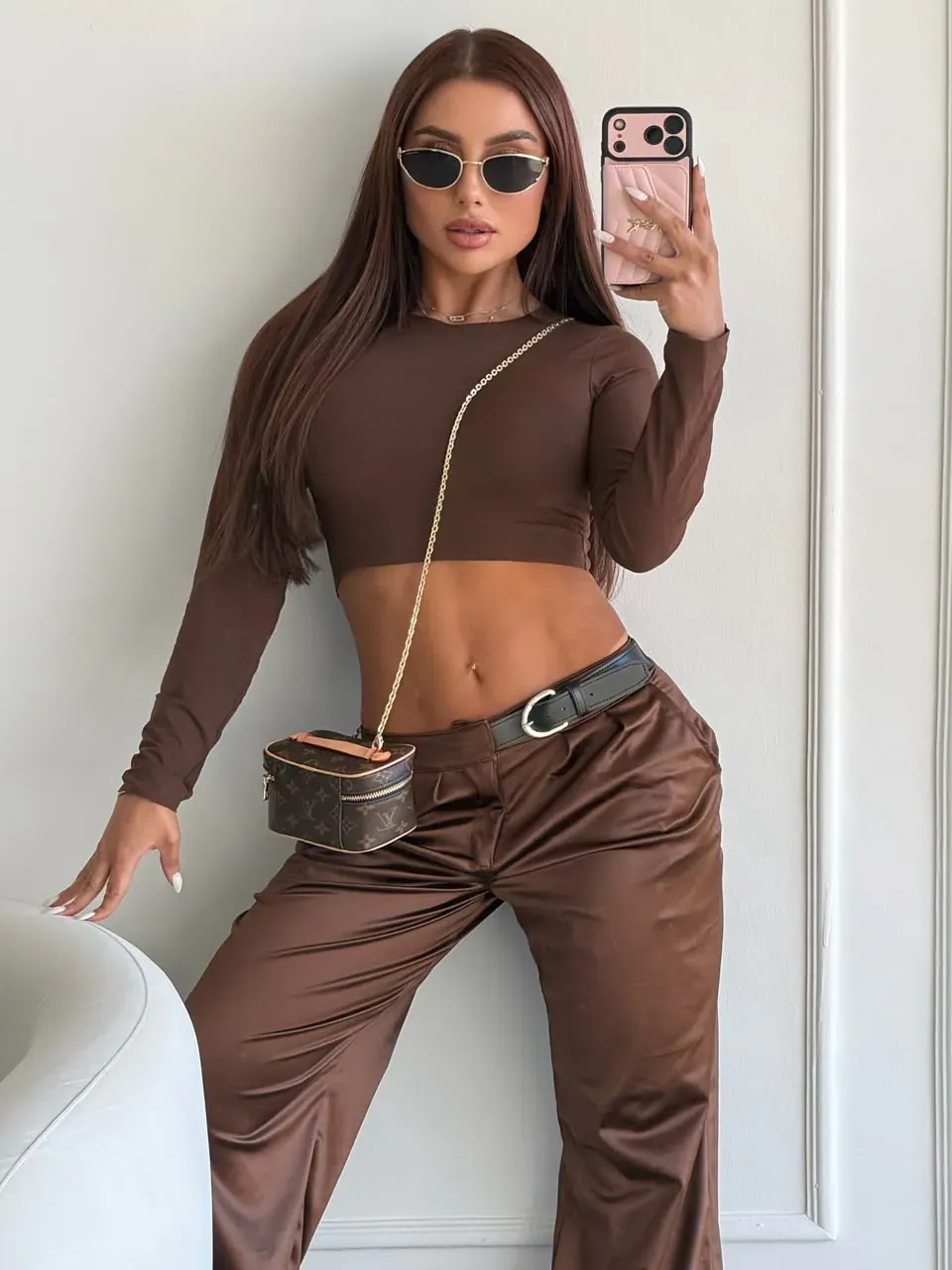 Pantalón Destellante de Bota Ancha con Tiro Alto