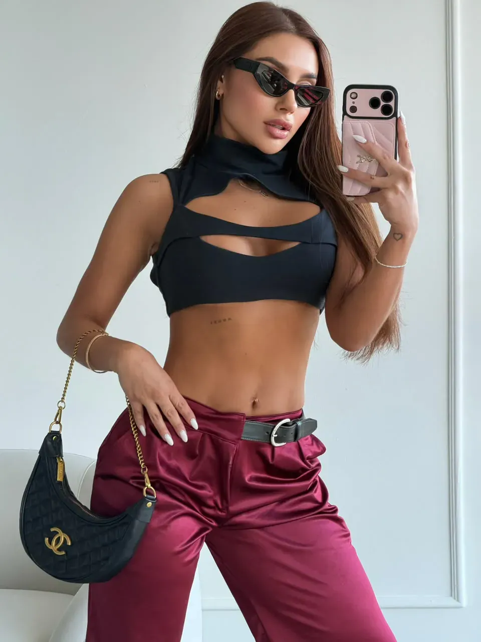 Pantalón Destellante de Bota Ancha con Tiro Alto