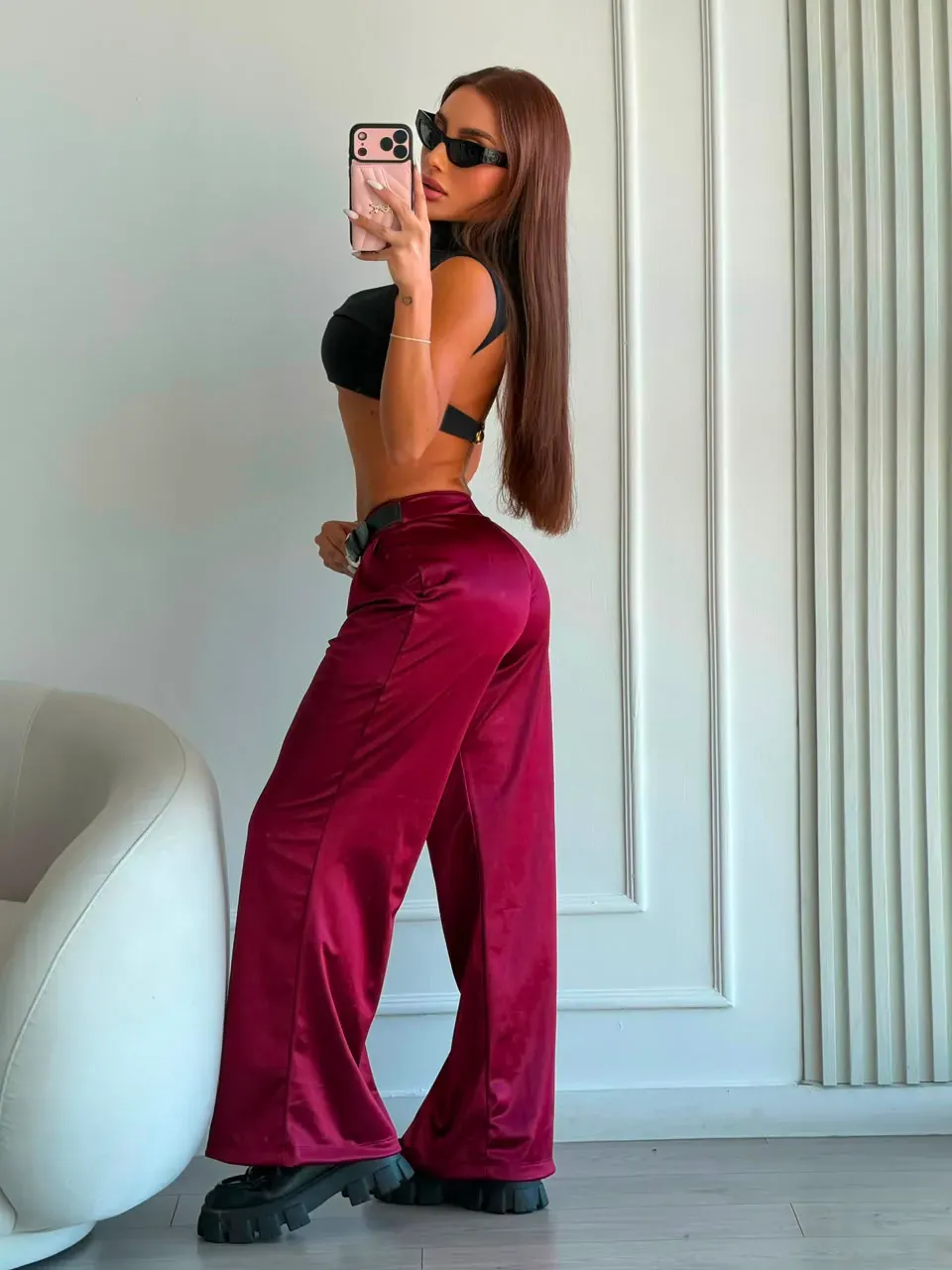 Pantalón Destellante de Bota Ancha con Tiro Alto
