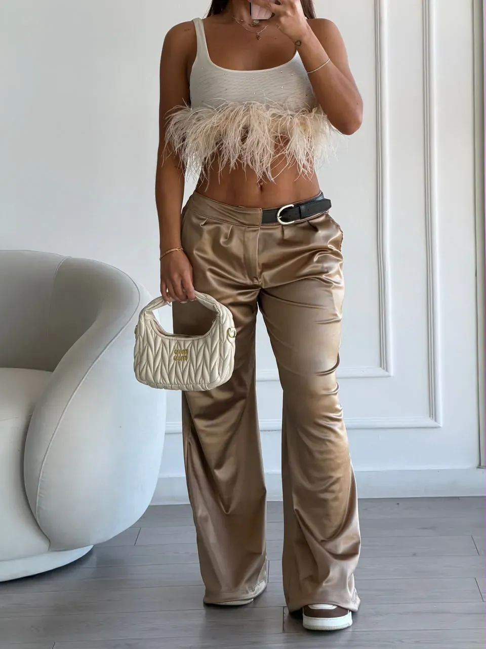 Pantalón Destellante de Bota Ancha con Tiro Alto