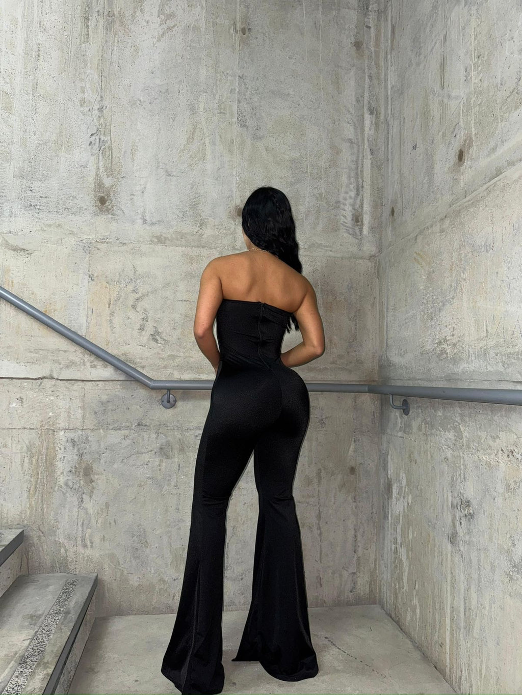 Enterizo bustier tela destellante corte flare y escote corazón