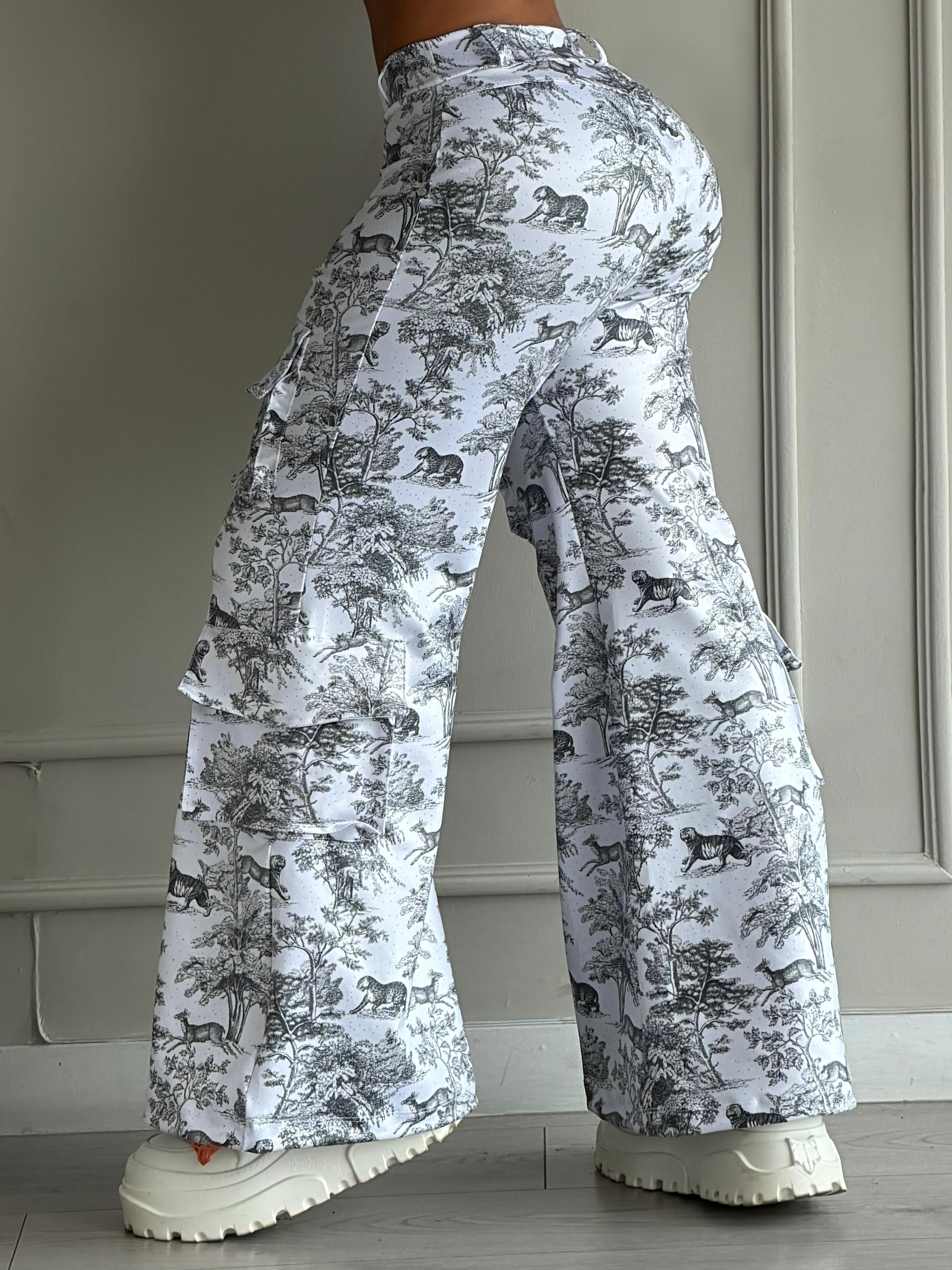 Pantalón  efecto cuero Estampado Toile de Jouy y Bolsillos cargo
