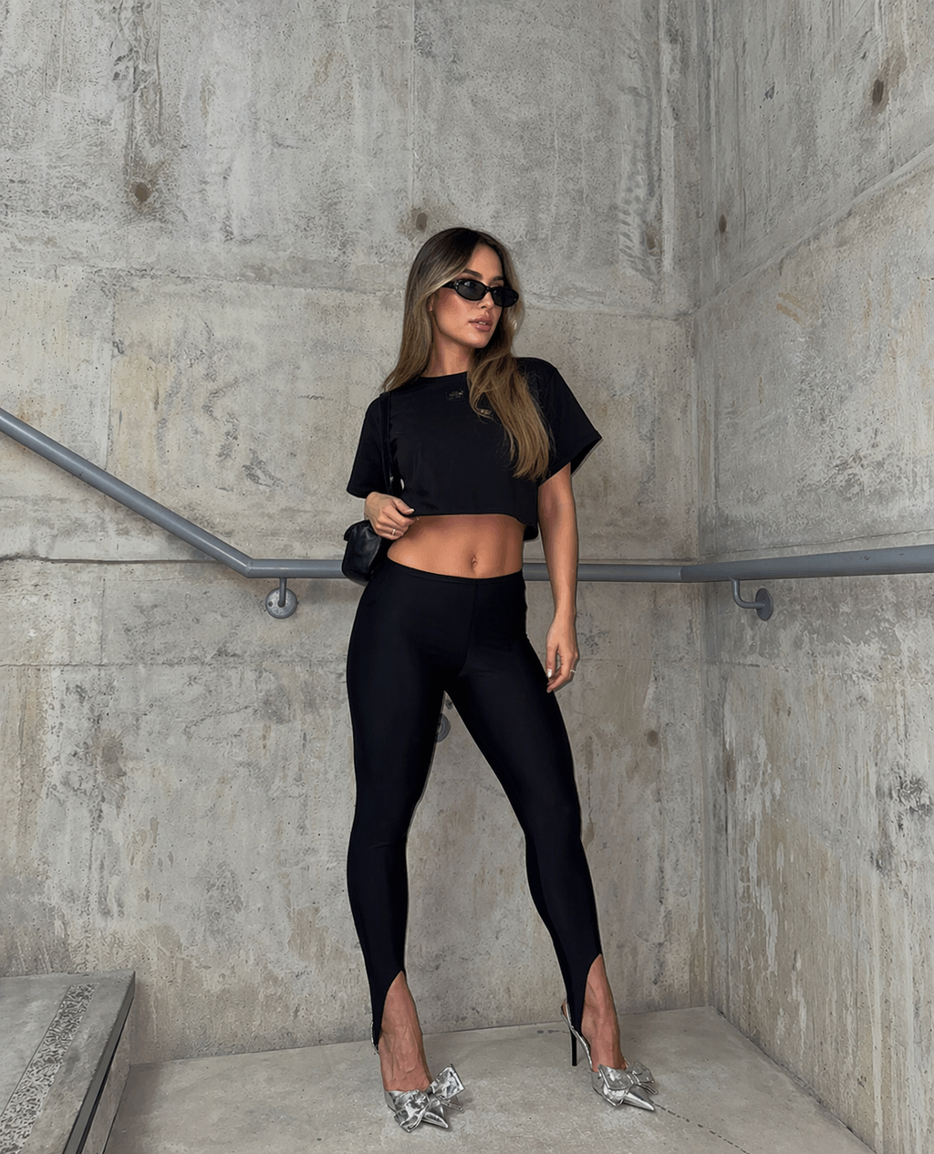 Leggins estribo destellante premium diseño de talón abierto