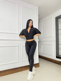 Set urban sport en tela destellante camisa con cuello y botones - leggins